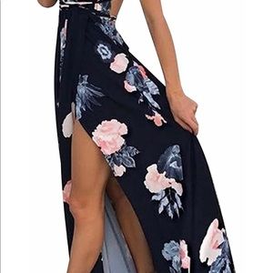 Women's Backless Floral Print Split Maxi Dress